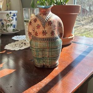 Floral and Plaid Ceramic Vase